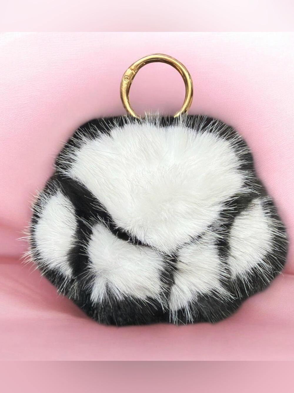 Cat Fluffly Paw Keychain Black and White | Plush Faux Fur Bag Charm NEW
